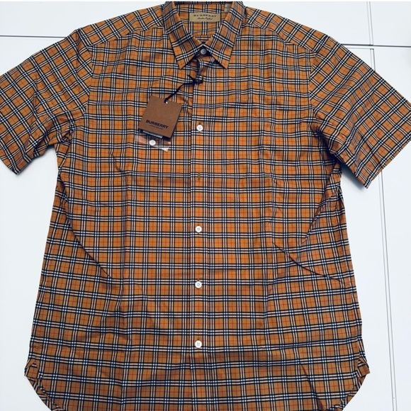 Burberry Men's Tan and Black Plaid Shirt